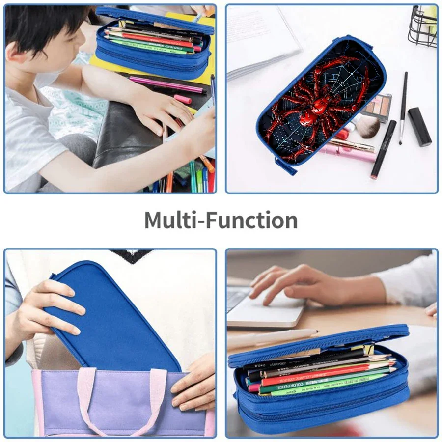 빨간 거미 패턴 다기능 이중 레이어 펜 케이스 (남아 및 여아용) 최고의 선물 3D 만화 연필 케이스 (어린이용)