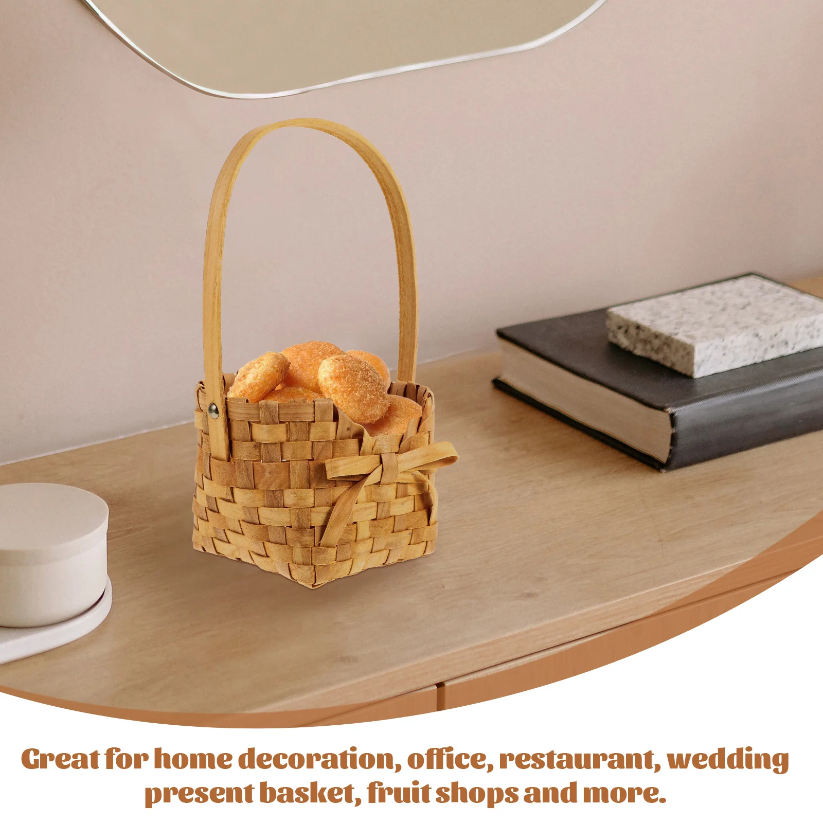 

Rustic Woven Basket with Handle Handmade Bamboo Storage Basket for Picnic Party Bread Dessert Serving Outdoor Travel