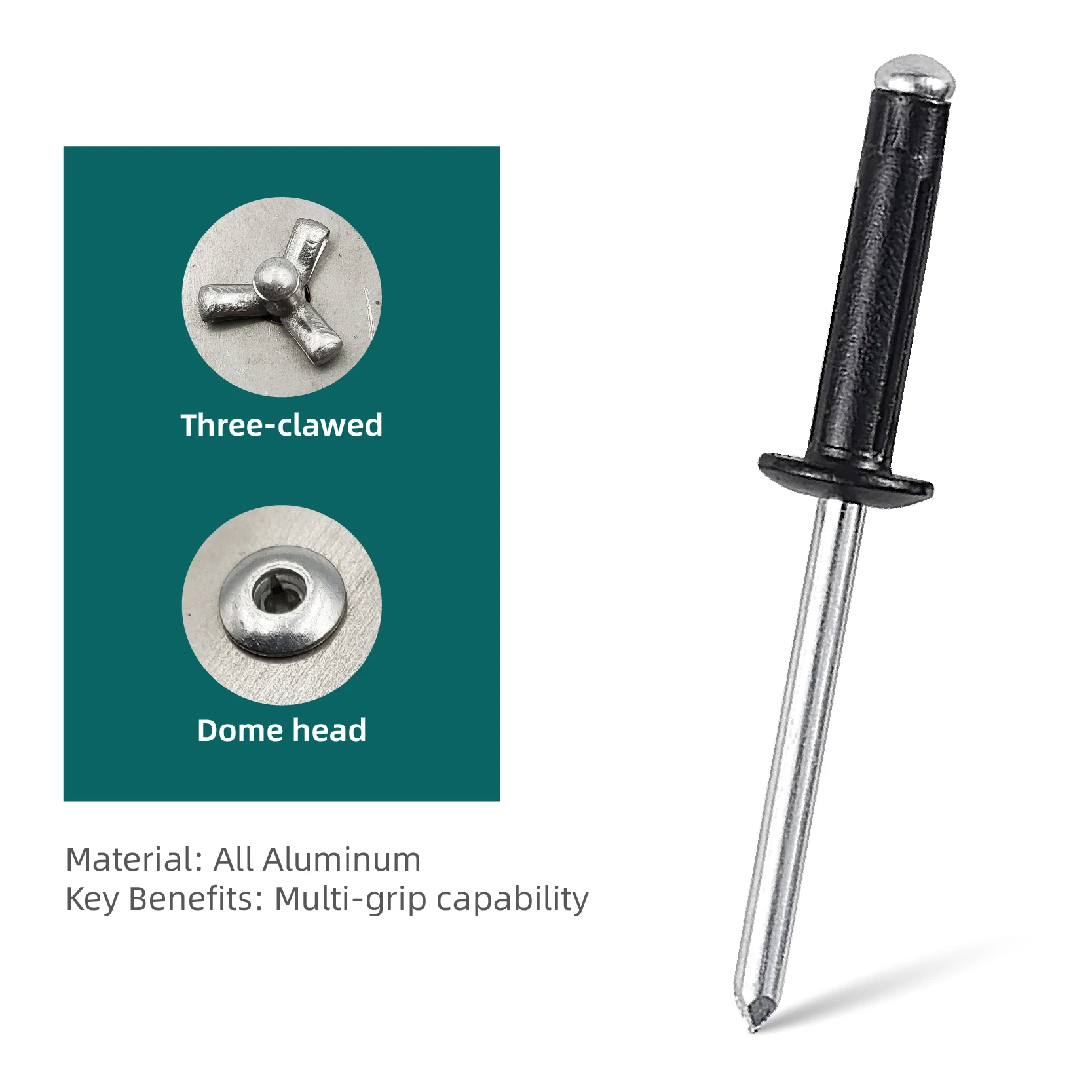 20/50Pcs Trifold Rivets Black/Silver Aluminum Folding Blind Rivets Metal Pop Exploding Blind Rivets for Soft or Plastic Material