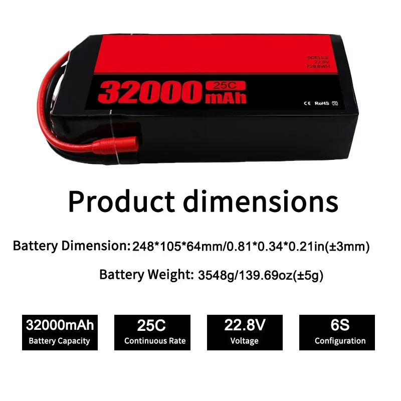 

High Safety Solid State Battery 32000mAh 6S 22.8V 25C High Voltage Long Cycle Life For Drone UAV