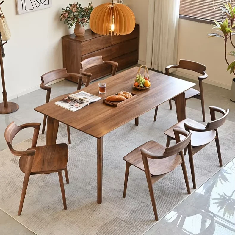 

North American Black Walnut Solid Wood Rectangular Dining Table For Small Household Or Restaurant Elegant Chair Combination