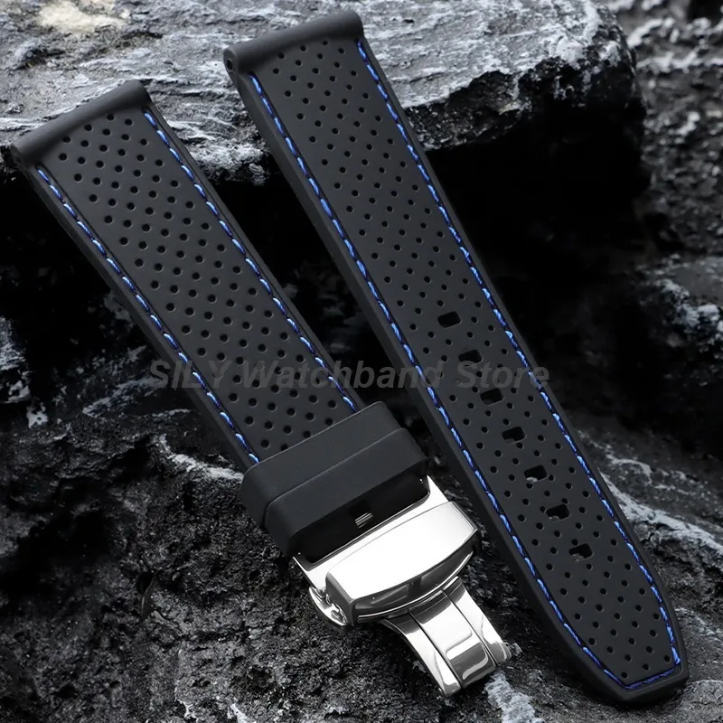 20mm 22mm Soft Silicone Sports Watch Band Butterfly Clasp Strap Fashion Rubber Bracelet Men Women Wristbelt Breathable WatchBand