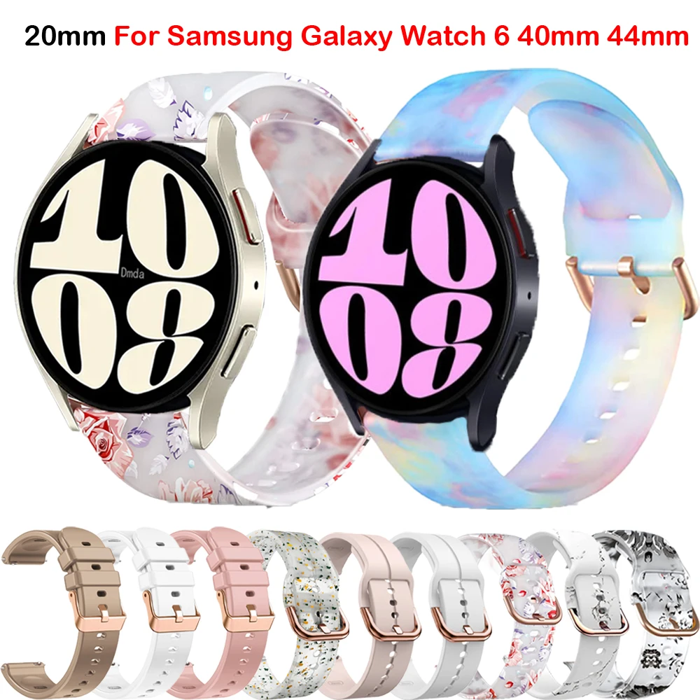 Pulseira de Silicone Floral para Samsung Galaxy Watch, Relógio 4, 5 Pro, 40mm, 44mm, Watch6 Classic, 47mm, 43mm, 45mm