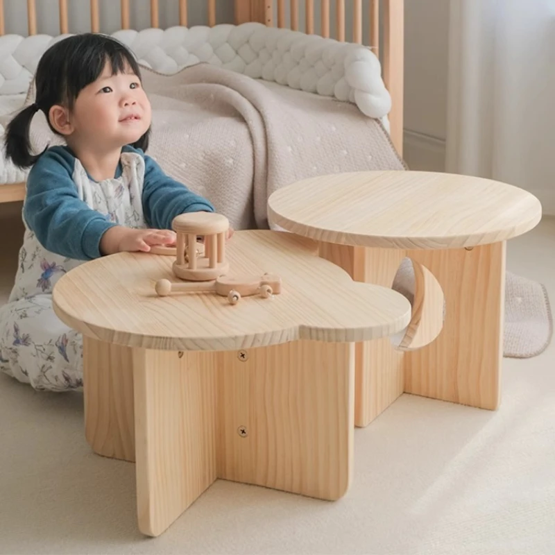 

Solid wood children's small table kindergarten handmade small round table learning small coffee table ornament