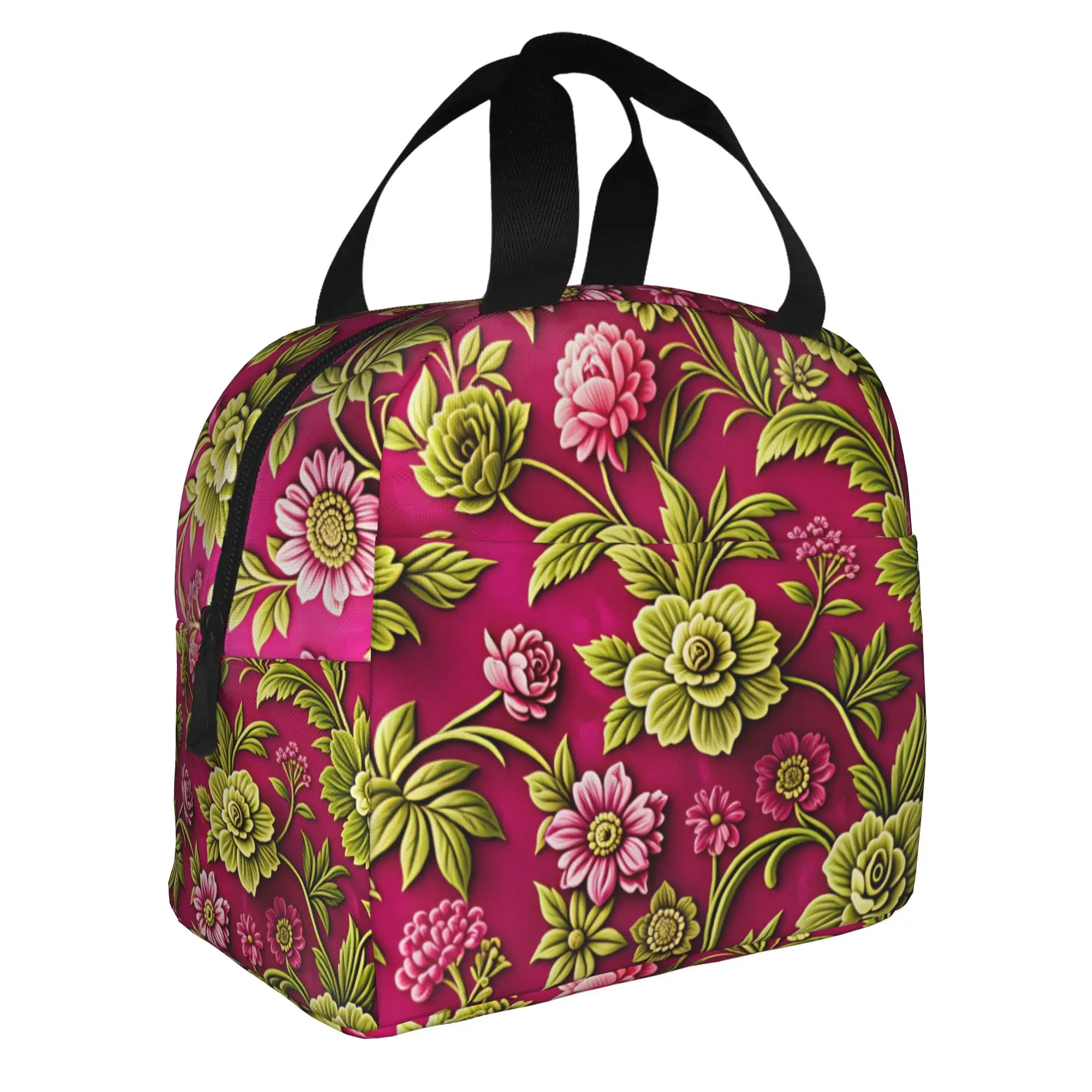 Fashion Trend 3D Flowers Insulated Lunch Bags for Women Luxury High 3D Floral Portable Thermal Cooler Bento Box Work School