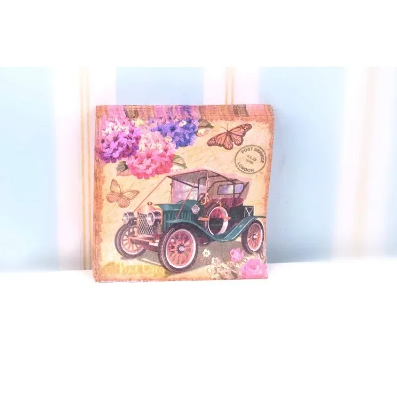 Classic Car Napkins Car Placemats Cup Flower Paper Hydrangea Mouth Cloth Hotel Banquet Paper Wood Pulp Paper 20pcs/pac 33cm 2Ply