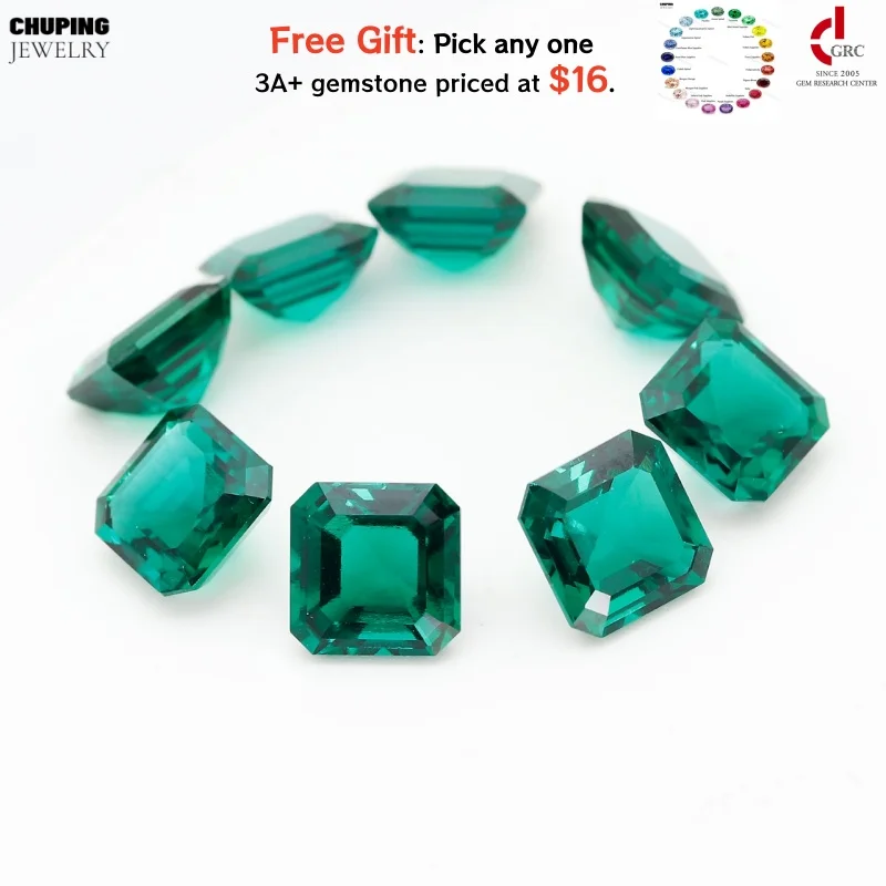 Lab Grown Zambian Hydrothermal Asscher Cut With AGL Certificate Zambian Emerald Loose Gemstone Synthetic Cultivate Zambian
