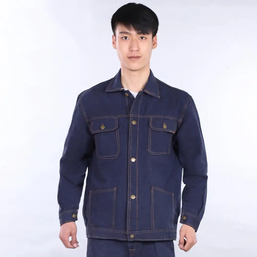 2Pcs/Set Jacket Pants Set Lapel Long Sleeve Single-Breasted Turn-down Collar Men Multi Pockets Denim Cargo Outfit Male Clothing