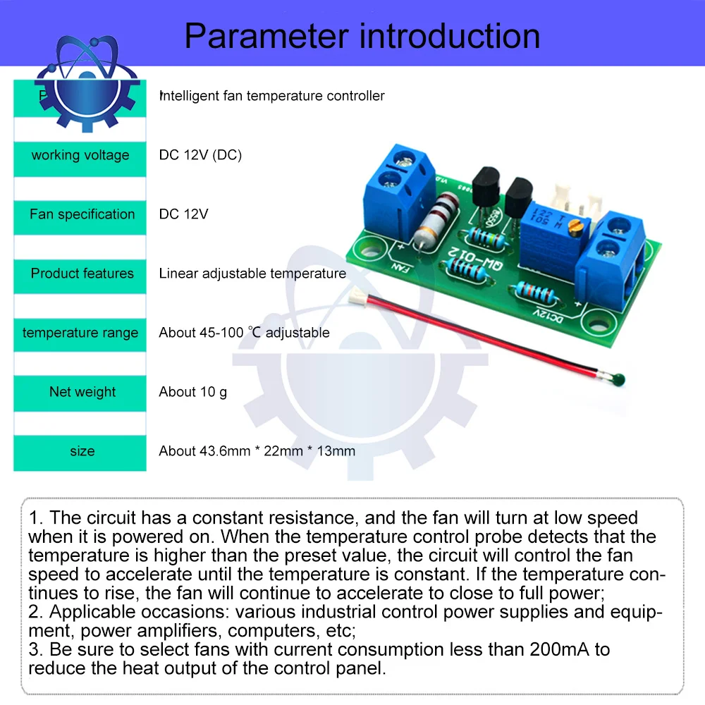 Contrôleur de température de ventilateur Intelligent, 12V Dc, Thermostat réglable, panneau de commande, Module de refroidissement pour