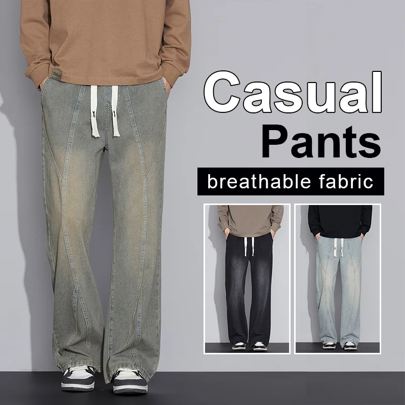 

Mens Retro Loose Wide Leg Jeans 2025 Autumn Winter Y2K Millennial Drawstring Design Comfortable Casual Flare Pants Plus Size 4XL
