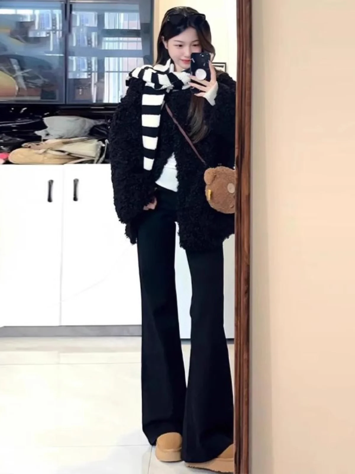 

Black Flared Jeans Women's Spring 2025 New plus Size Small Height High Waist Elastic Not Legging Flared Pants Casual Style