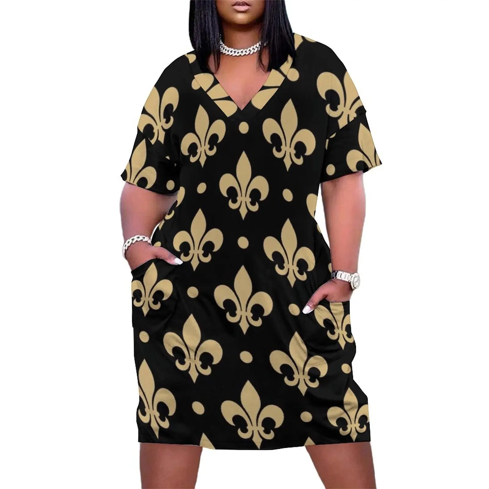 

Gold & Black Fleur de Lis - Saints Fans Louisiana Loose Pocket Dress evening dress woman party dress women elegant luxury