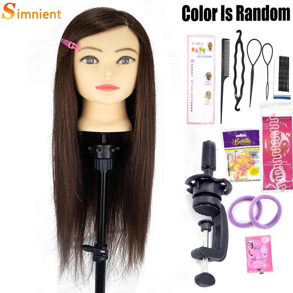 New 80% Real Hair Doll Head For Hairstyle Professional Training Head Mannequin Head Styling To Practice Hot Curl Iron Straighten