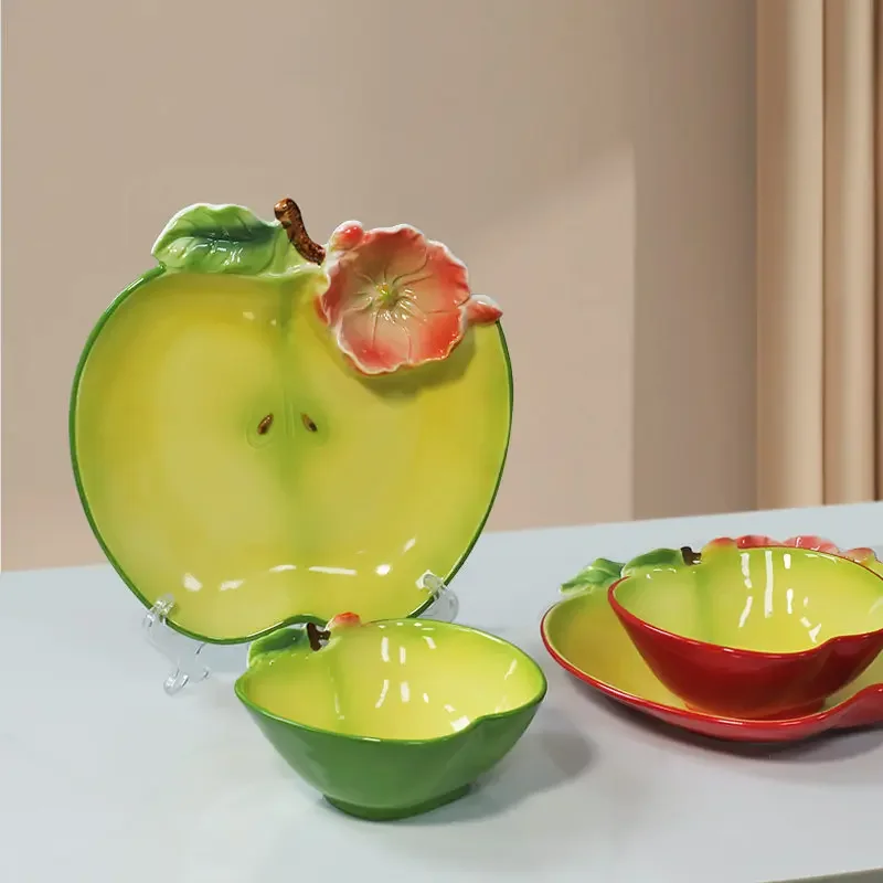 Imitation Apple Ceramic Fruit Plate Porcelain Fruit Plate Modern Abstract Art Irregular Plate Restaurant Tableware Cooking Dishe