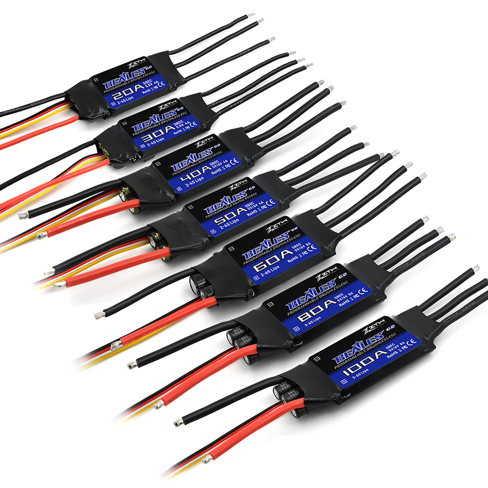 ZTW 32-Bit Brushless ESC Beatles G2 20A/30A/40A/50A/60A/80A/100A 2-6S SBEC 5V/6V 8A Electronic Speed Controller for RC Airplane