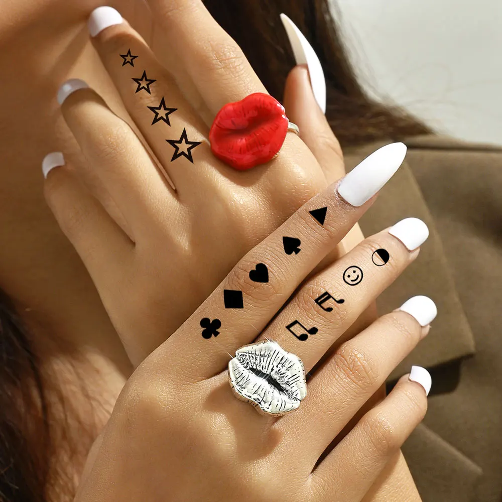 8 Sheets Small Temporary Tattoo Stickers For Men And Women Realistic Butterfly Letter Note Stars Heart Pattern Finger Stickers