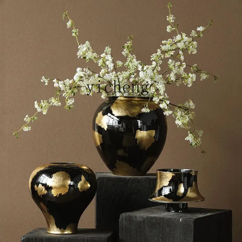 

ZC Chinese hand-pasted gold foil flower device, pure hand-pulled embryo ceramic vase, can raise flowers, flower inserts