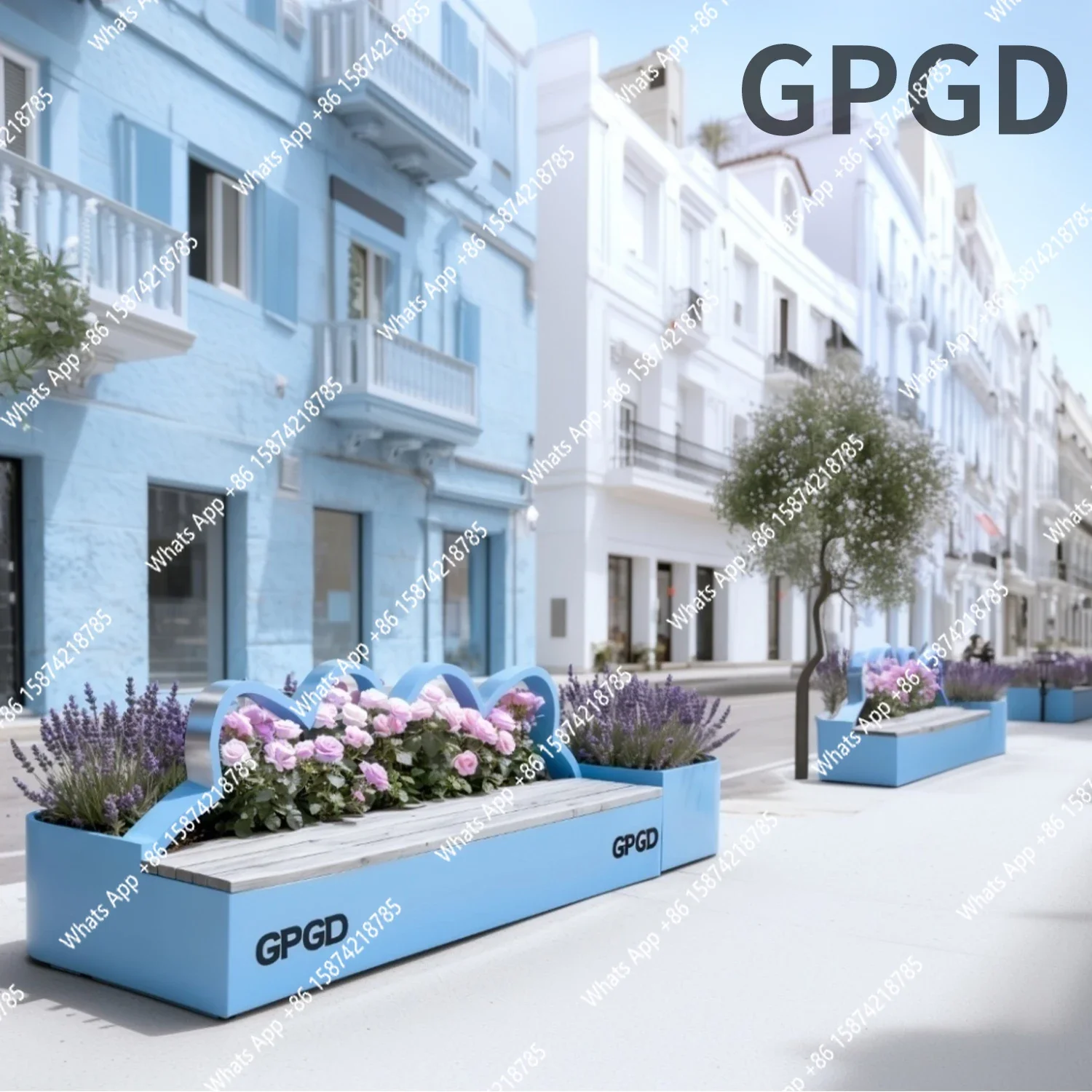 

A63 Shopping mall municipal seat wrought iron outdoor flower box sales department stainless steel green restaurant cafe