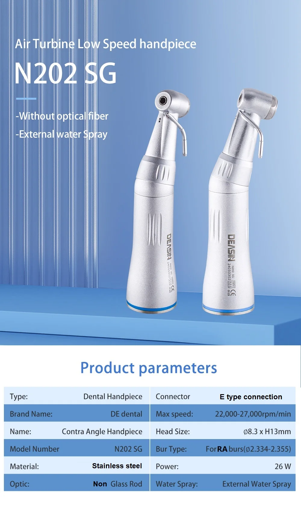 DEASIN Dental Externes Handstück mit Wasserleitung, Push-Button-Winkelstück mit niedriger Drehzahl für E-Type-Motor, Zahnarztinstrument – Detail 1