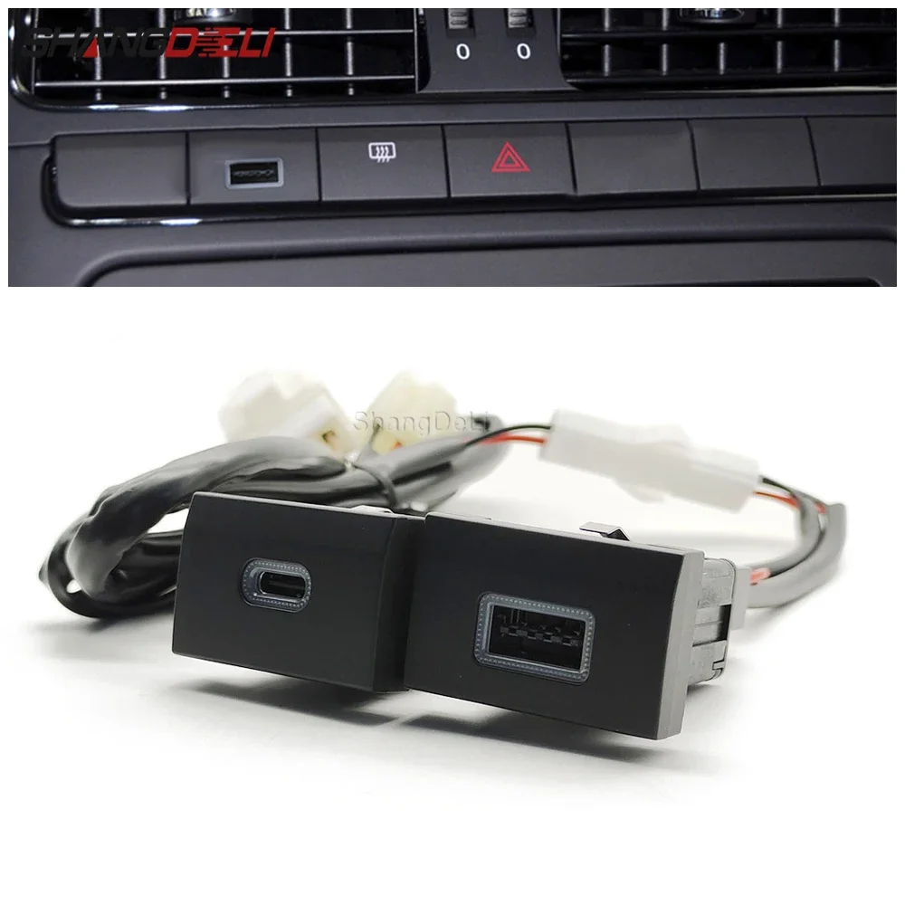 Cargador rápido de coche QC3.0 tipo C PD, enchufe de interfaz USB Dual, botón adaptador de carga rápida de teléfono automático para VW POLO 2009 -