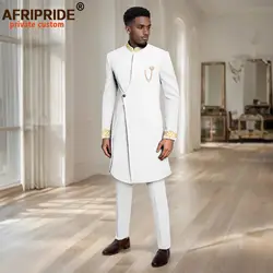 Men`s Suit Embroidery Single Button Jackets and Trousers 2 Piece Set Traditional Attire African Clothes with Brooch 2416052