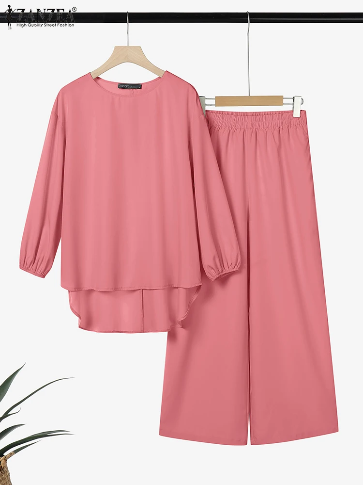 ZANZEA ฤดูร้อนชุดผู้หญิงเสื้อยาวกางเกงแฟชั่น OL ชุดทํางาน 2025 ชุดลําลองกางเกงชุดการจับคู่ S-3XL