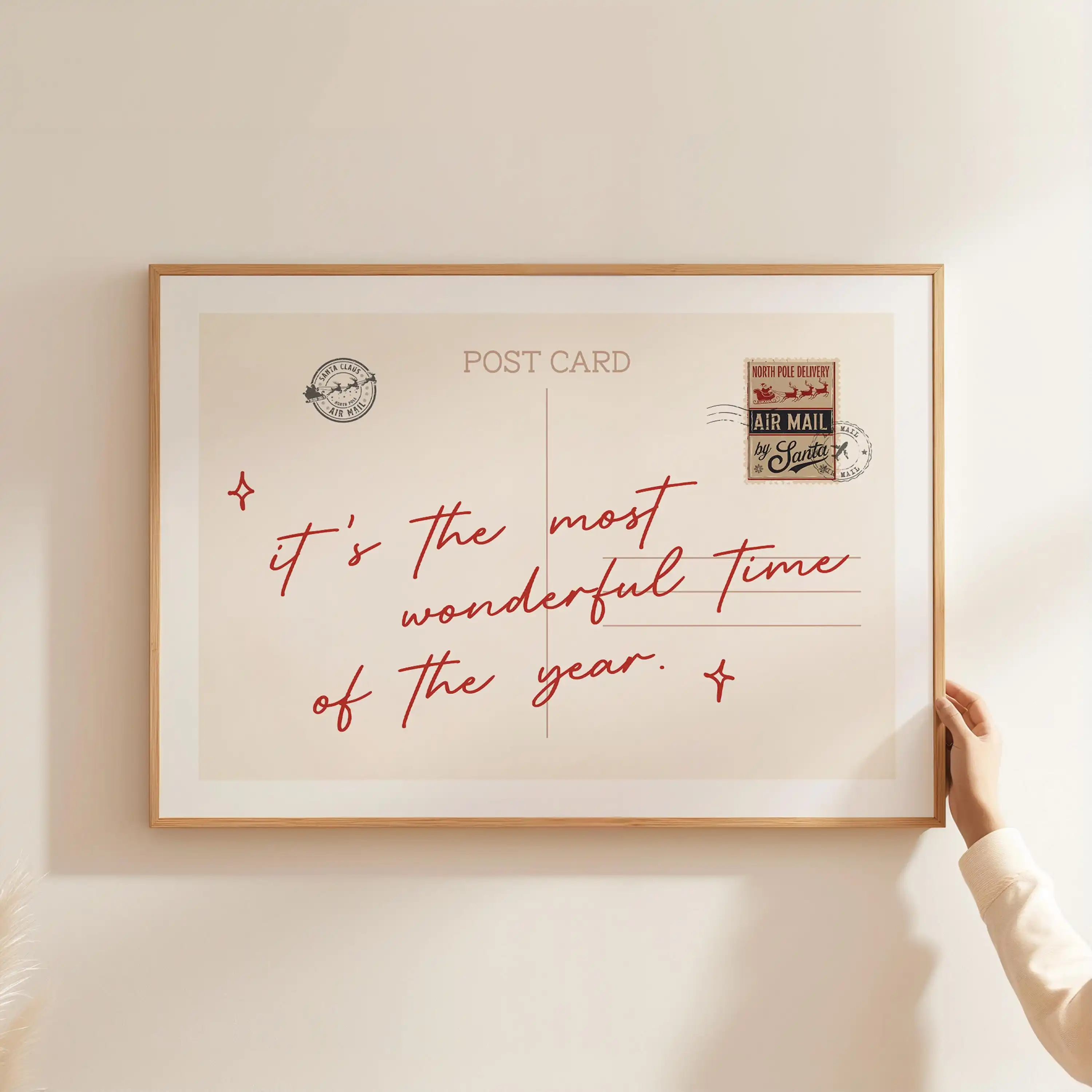 Trendy Christmas Poster It's The Most Wonderful Time of The Year Vintage Postcard Poster Retro Xmas Poster for Bedroom Decor