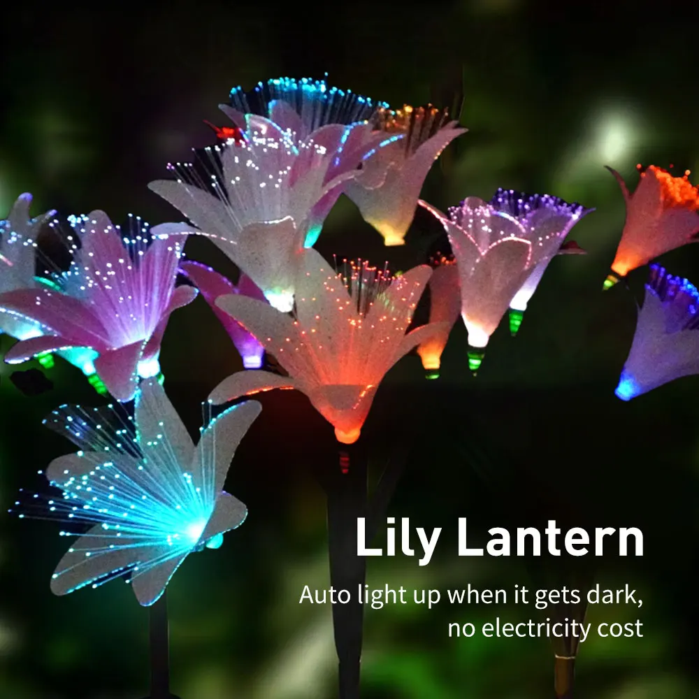 1Pc Solar Outdoor Lawn Light Street Light Garden Light Outdoor Waterproof Garden Lily Fiber Optic Grounding Plug Light