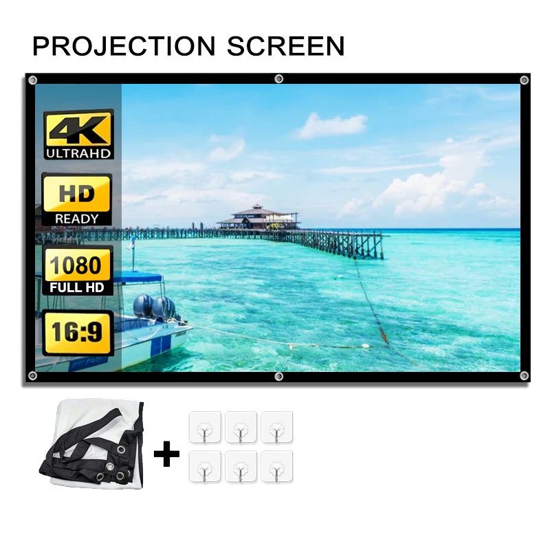 60-150 inch wall mounted projection screen, perfect for home theaters, indoor/outdoor, easy to install