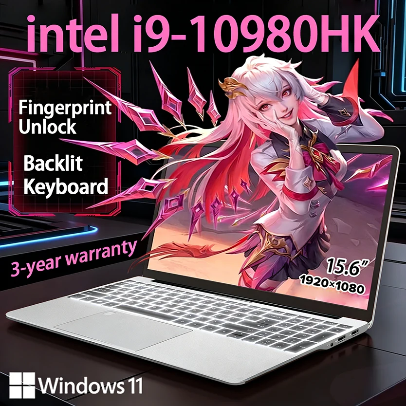 

Новый ноутбук 2026 года, 15,6 дюйма, Windows 11, Intel Core i9-10980HK, 16 ГБ ОЗУ, 1 ТБ SSD, разблокировка по отпечатку пальца, для учебы и офиса
