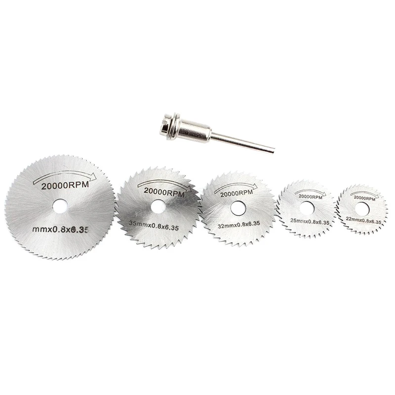 5 pezzi lama per sega + 1 mandrino HSS utensile rotante 22 25 32 35 44mm dischi per sega circolare dischi da taglio Set di ruote per utensili rotanti con taglio in metallo