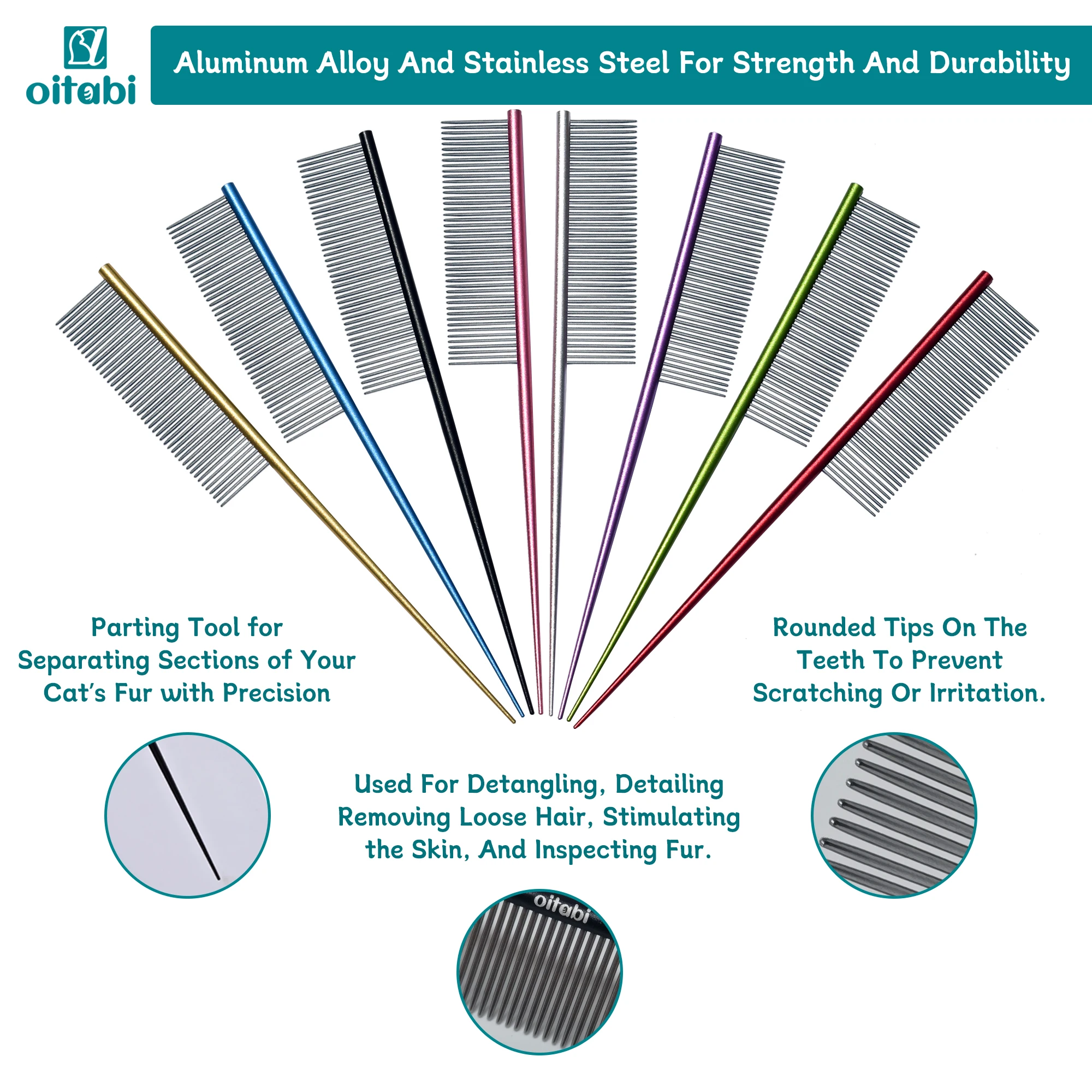 مشط ذيل دقيق من Oitabi مصنوع من المعدن، ومشط نهائي ورقيق لتصفيف الوجه والذيل |   إزالة بقع المسيل للدموع