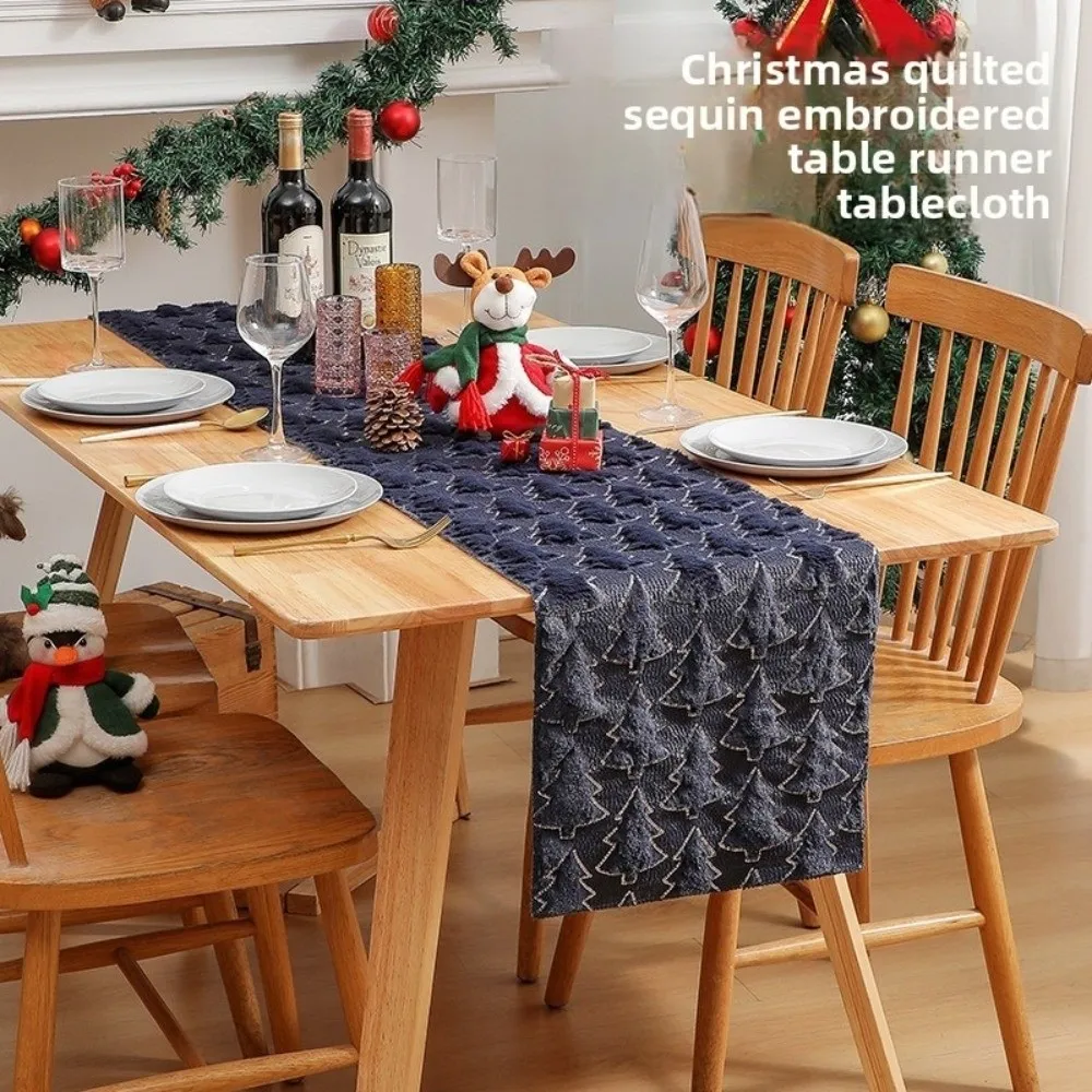 New Christmas Table Runner Polyester 3D Design Xmas Tree Table Cover 33*183cm Sequin Texture Dining Table Decor Home Decor