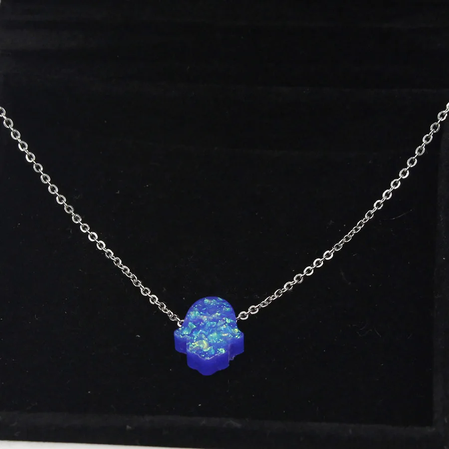 

5pcs/lo tMultiple Colors Hand Opal Stone Pendant Necklaces Stainless Steel Chain Choker Gifts Fashion Jewelry 45cm
