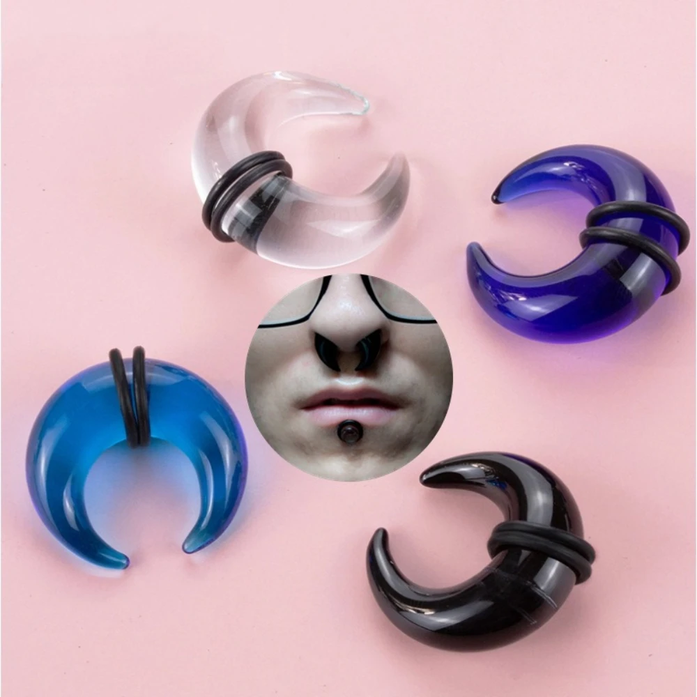 1/2 Pcs Glass Septum Extruder Conical C-shaped Buffalo Ear Conical Stretching Expansion Ring Nose Ear Perforation 2G-00G