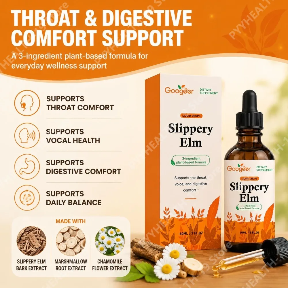 Googeer Slippery Elm Liquid Drops Featuring Marshmallow Root and Chamomile Flower for Throat Comfort and Vocal Support 60 ML