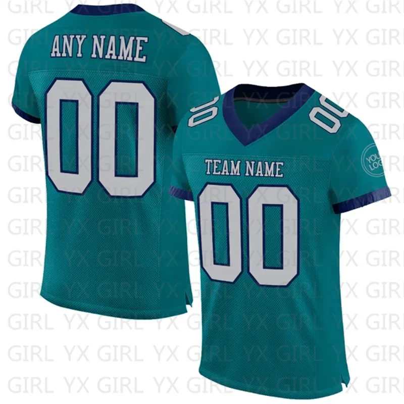 Custom Teal White-Pink Football Jersey Personlized Team name and you name, number V-Neck Athletic Football T-Shirts