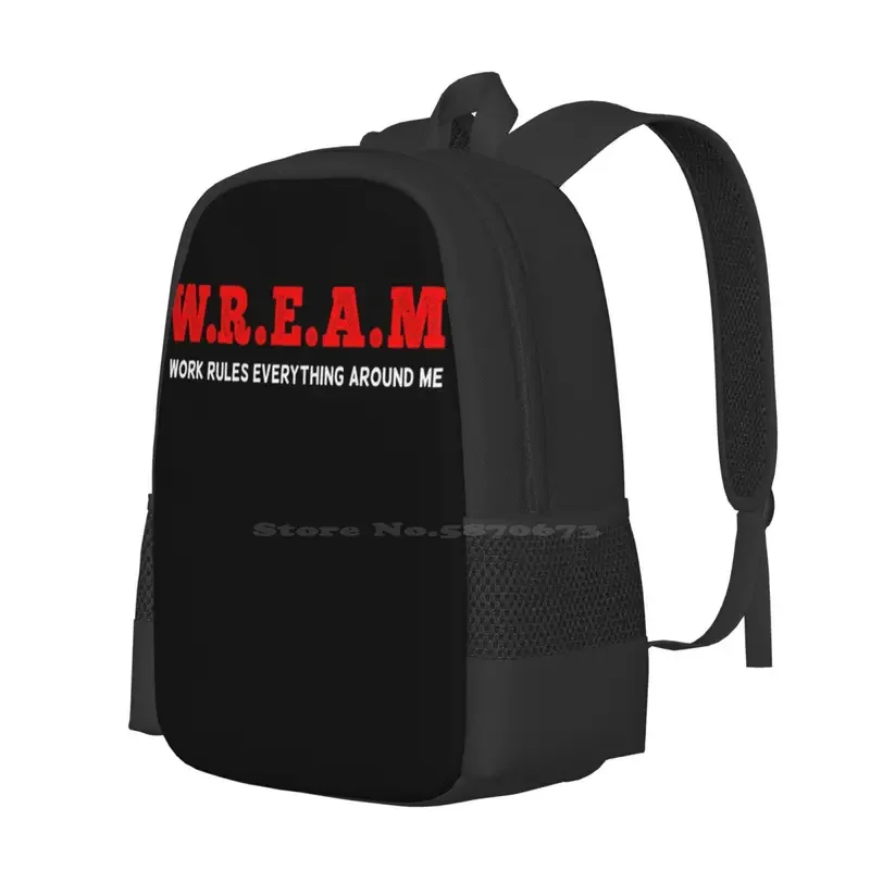 W.R.E.A.M Hot Sale Schoolbag Backpack Fashion Bags Work Cream Cash Rules Everything Around Me Parody Text Hip Hop