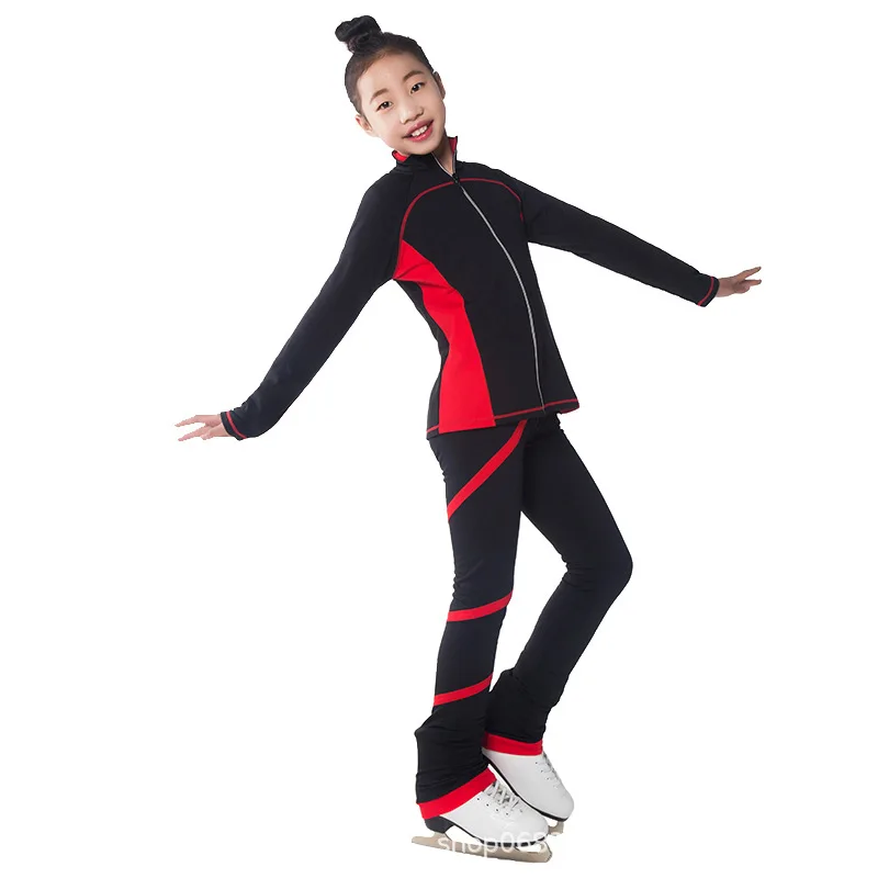 

Children's Adult Figure Skating Clothes Outfit Top Jacket Trousers Black plus Velvet 20 Color Selection Custom Winding 01