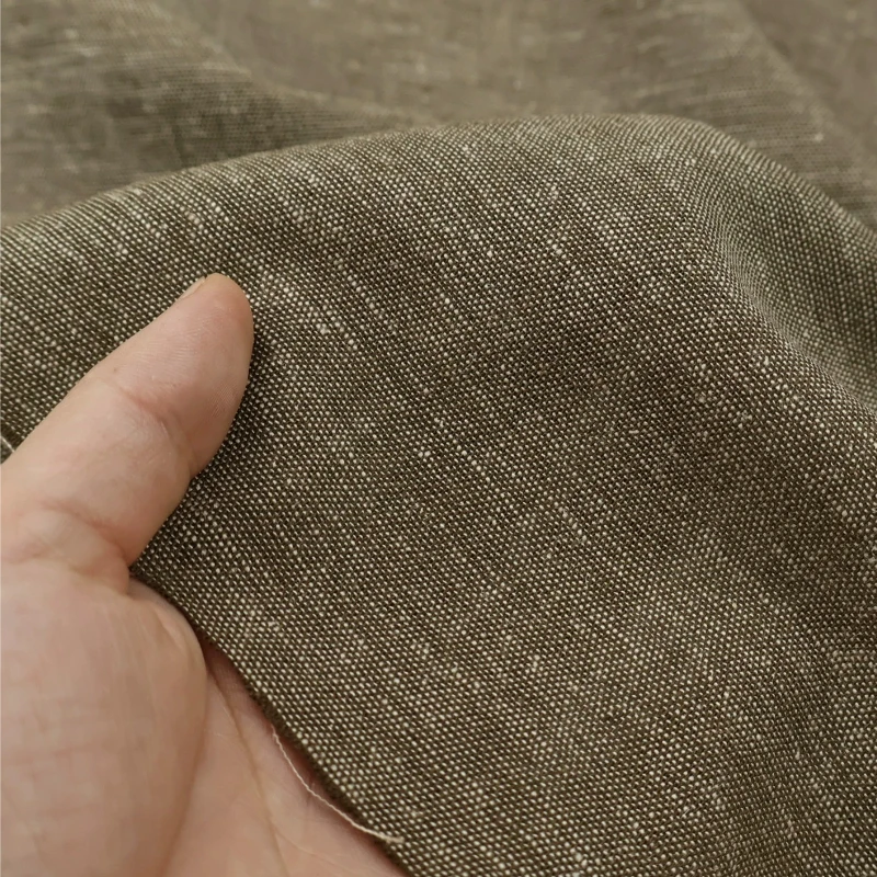 Pure Linen Fabric Vintage Distressed Crisp Green Brown Seeded for Suit Shirt Coat Pants Apparel DIY Sewing Accessories