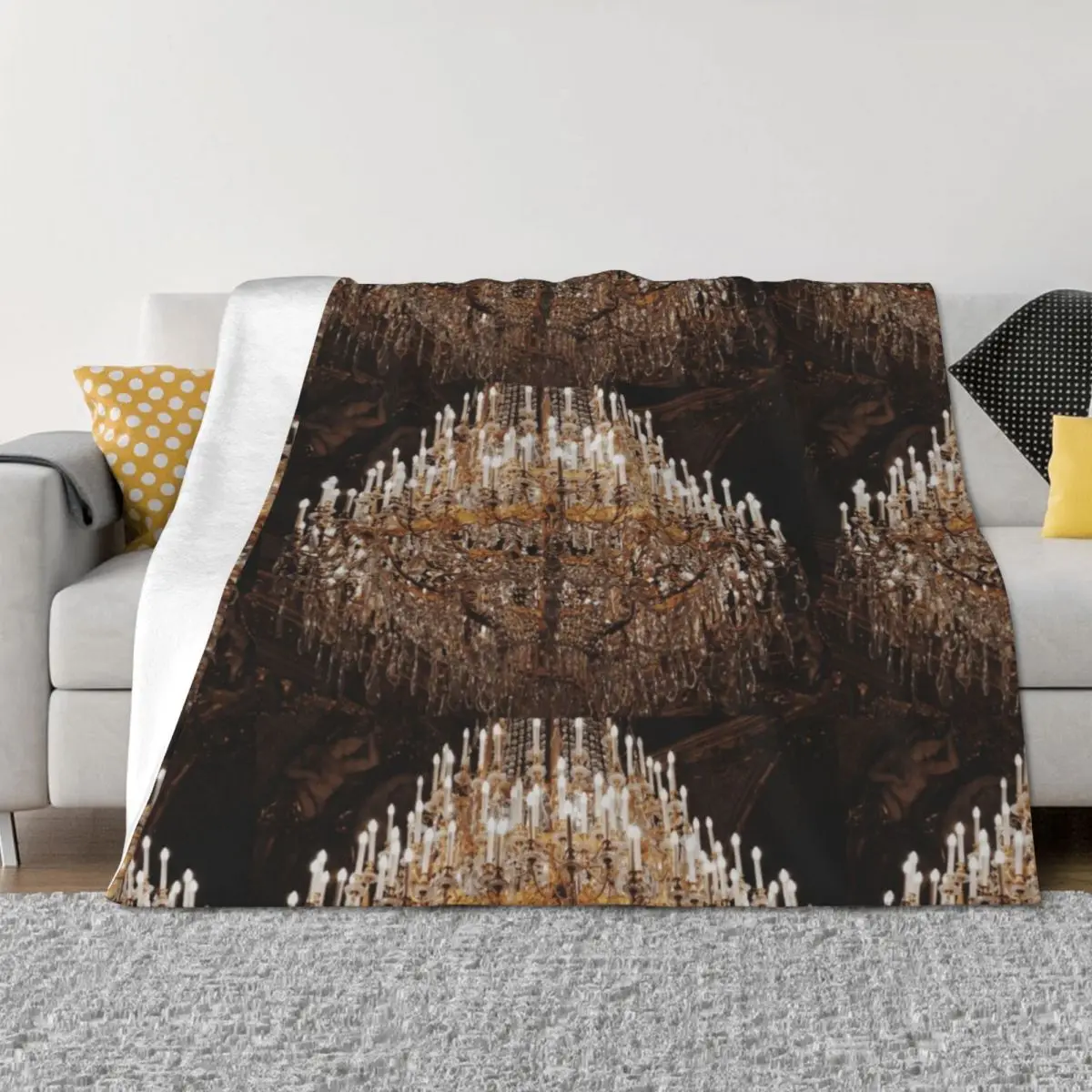 

Luxury Gold Mansion Chandelier Throw Blanket Single wednesday bed plaid Blankets