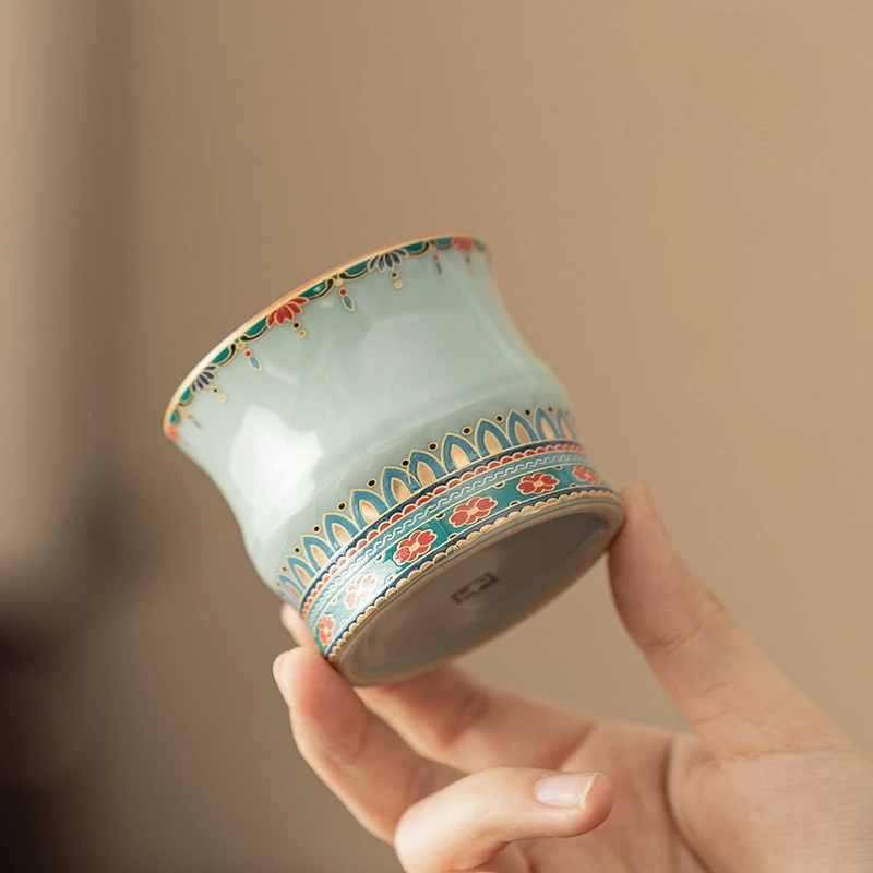 Traditional Ru Kiln Dunhuang Bamboo Cup Ceramic GongfuTea Set Master Cup Chinese Kung Fu Tea Individual Teacup Home Office Decor