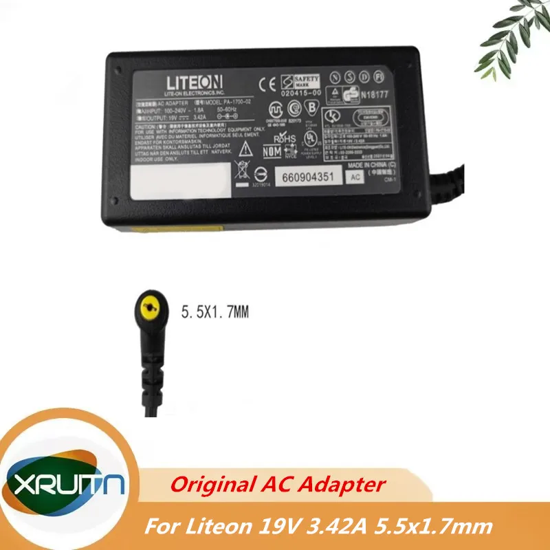 حقيقي PA-1650-22 ل Liteon محول التيار المتردد 19 فولت 3.42A 65 واط 5.5x1.7 مللي متر محول الطاقة لأجهزة الكمبيوتر المحمول أيسر مع طرف 5.5x1.7 مللي متر