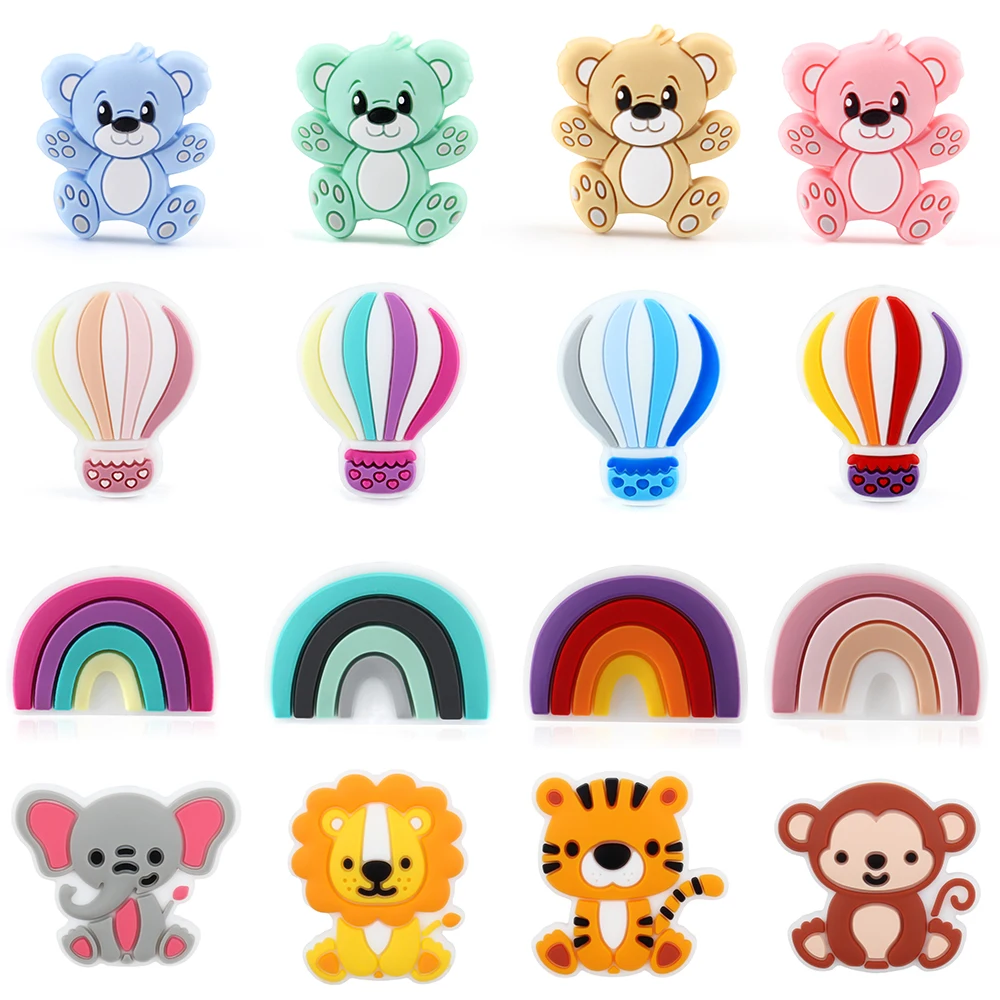 

5/10pcs New Focal Beads Cute Bear Rainbow Balloon Beads for Jewelry Accessories Chain Decoration DIY Necklace Bracelet Making