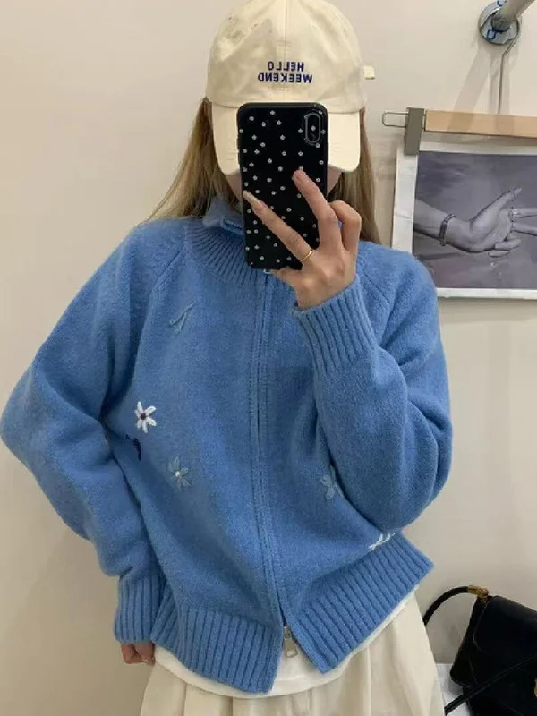 

Женский корейский вязаный свитер свободного кроя, осенне-зимний, новый, модный, с цветочным узором, универсальный, открытый кардиган-топ