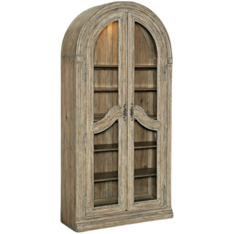 French retro living room display cabinet dining room display cabinet, simple double door dining side cabinet wine cabinet