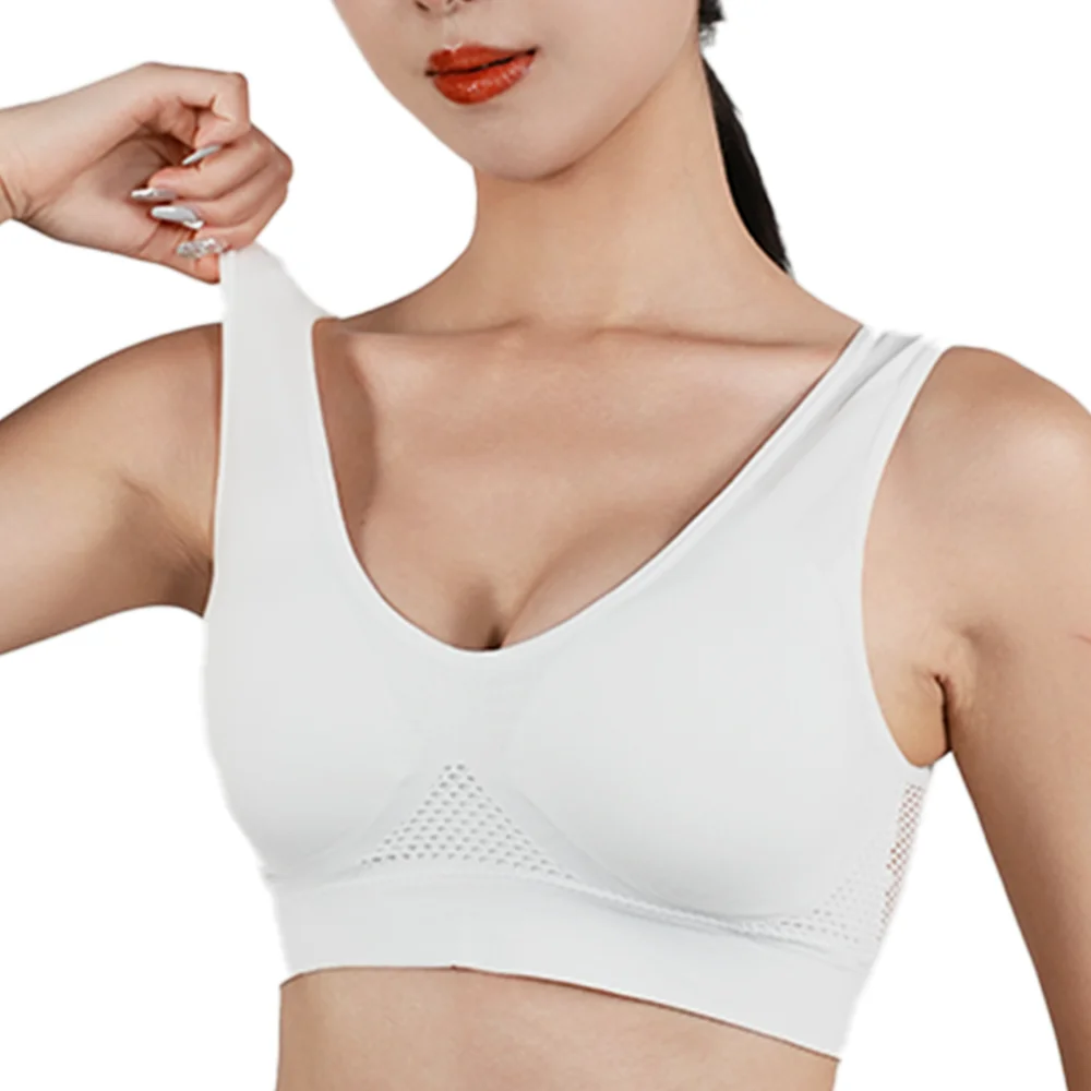 Women\'s Push Up Shockproof Sports Bra Padded Mesh Wireless Fitness Gym Running Tops Seamless Underwear Bras Yoga Vest S-6XL