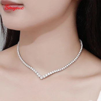 Smyoue 18k plated V shape full moissanite tennis necklace for women wedding party sparkling jewelry S925 sterling silver chain