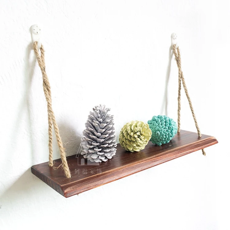 

Free punching shelf bracket wall storage decorative hemp rope hanging partition wood rack wall shelves geometric shelf CL090922