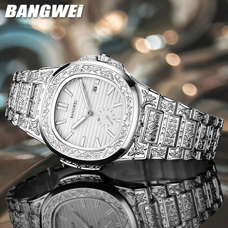 

LIGE 2025 новые роскошные мужские часы BANGWEI, модные брендовые повседневные кварцевые наручные часы, водостойкий стальной ремешок, мужские часы Reloj Hombre